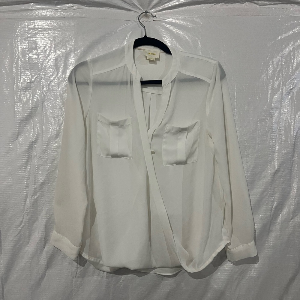 Maeve White Sheer Blouse Size 2 Petite